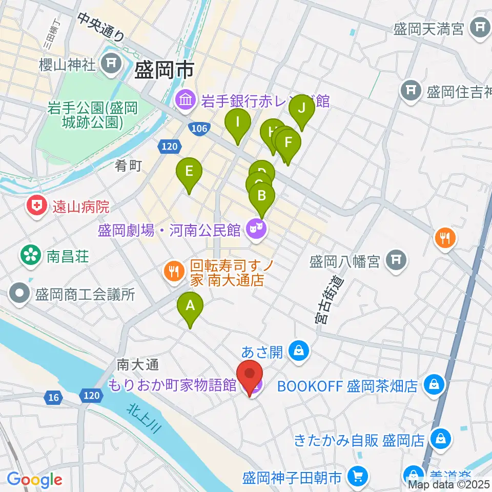 もりおか町家物語館 浜藤ホール周辺のホテル一覧地図