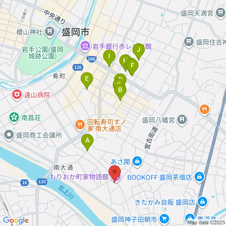 もりおか町家物語館 浜藤ホール周辺のホテル一覧地図