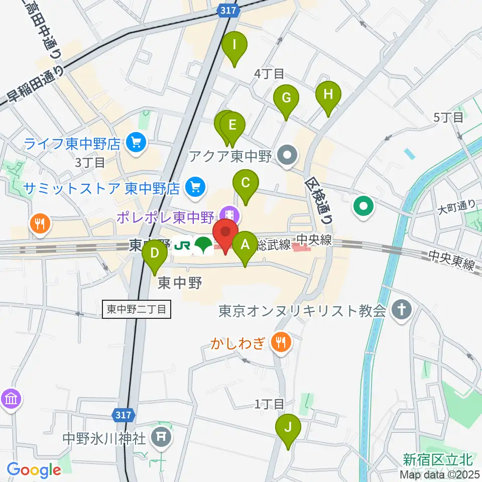 東中野music shed YES!周辺のホテル一覧地図
