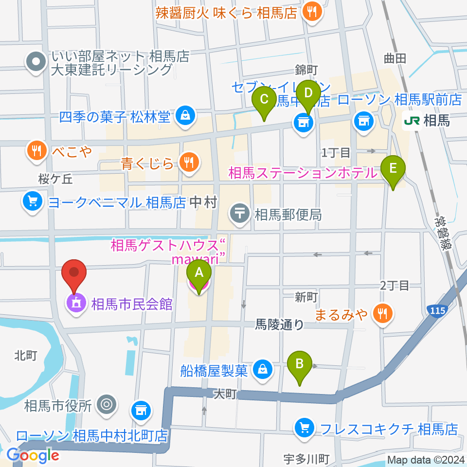 相馬市民会館周辺のホテル一覧地図