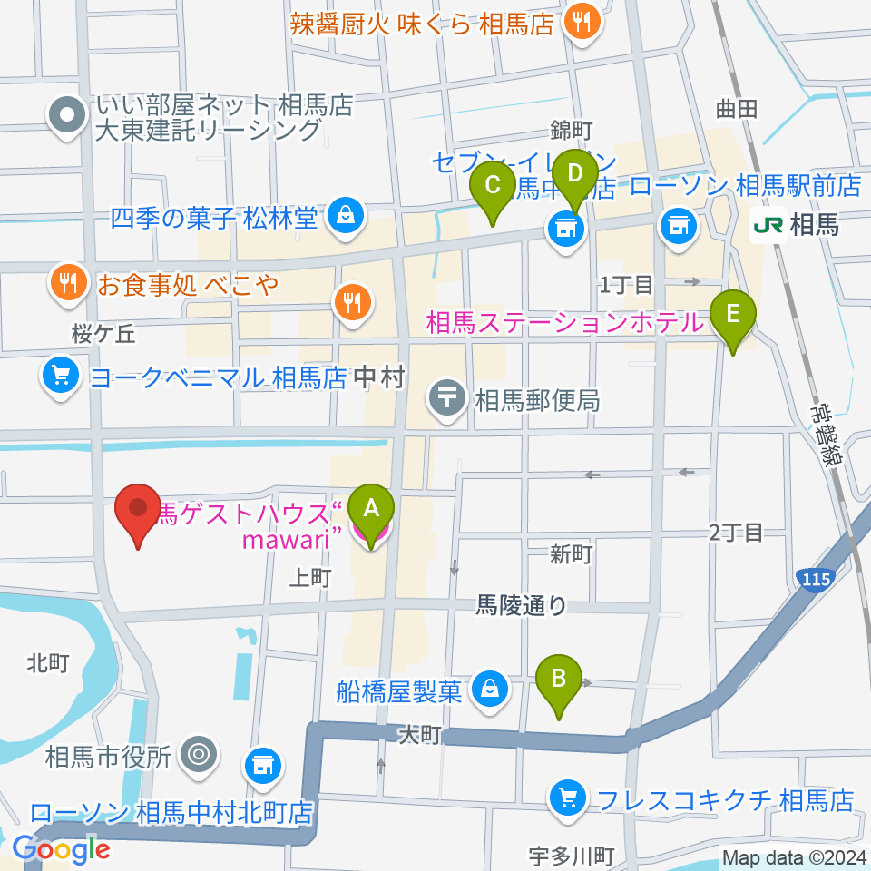 相馬市民会館周辺のホテル一覧地図