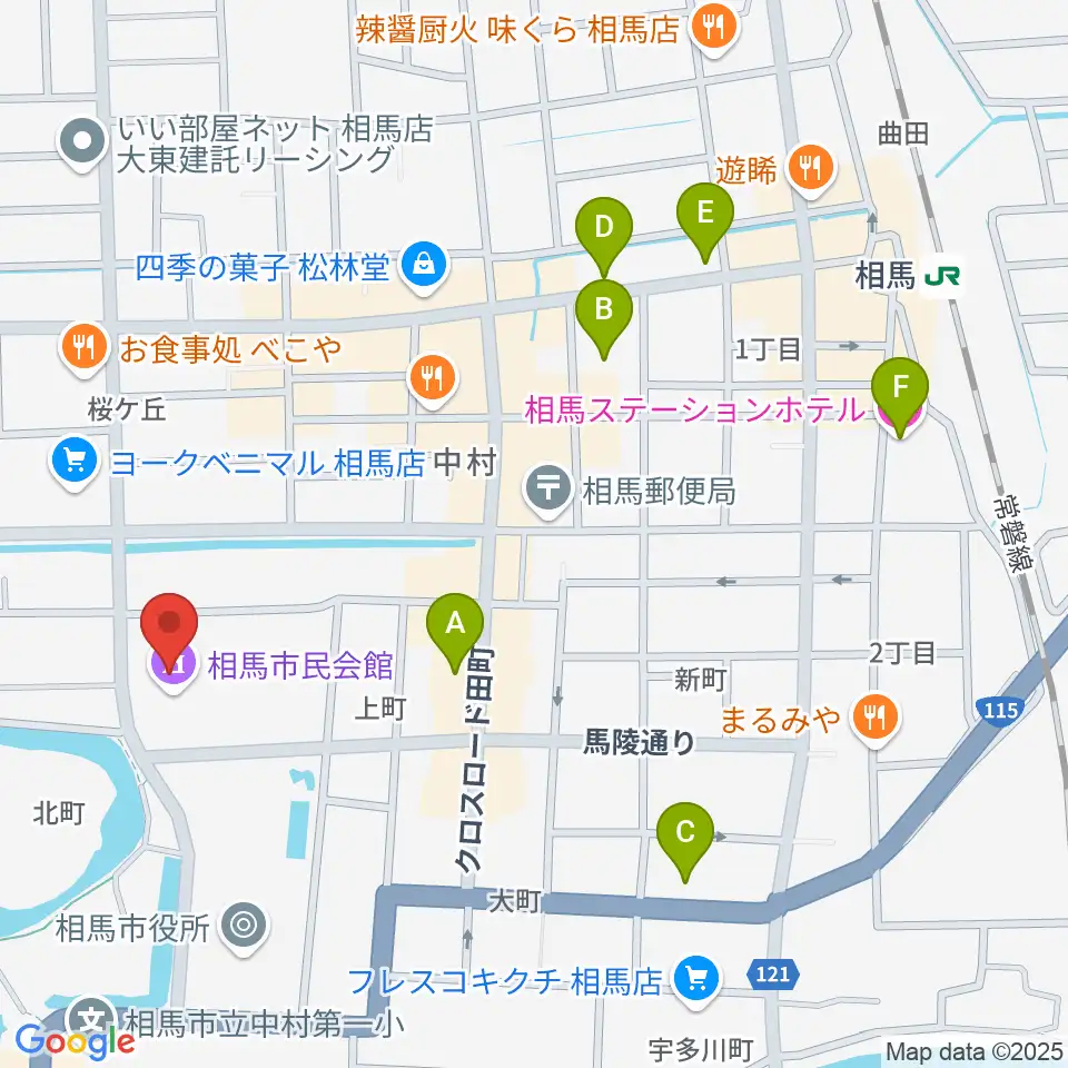 相馬市民会館周辺のホテル一覧地図