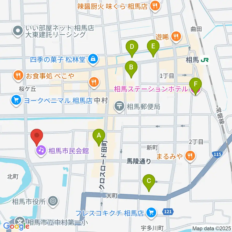 相馬市民会館周辺のホテル一覧地図