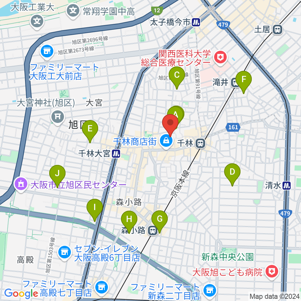 千林くらしエール館 フェニックスホール周辺のホテル一覧地図