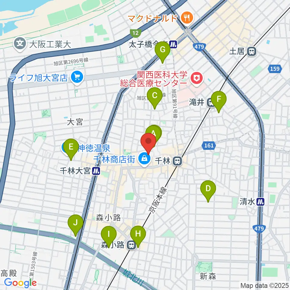 千林くらしエール館 フェニックスホール周辺のホテル一覧地図