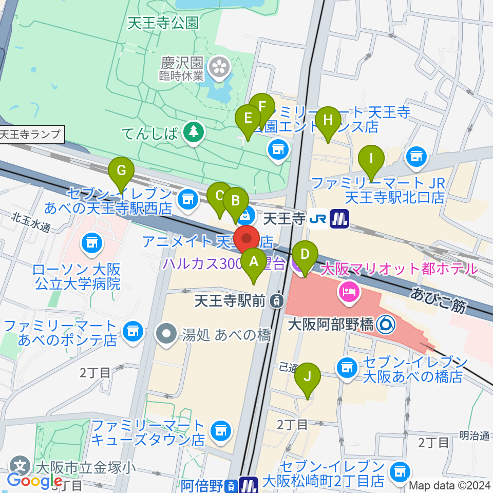 ワタナベ楽器店 アベノミュージックセンター周辺のホテル一覧地図