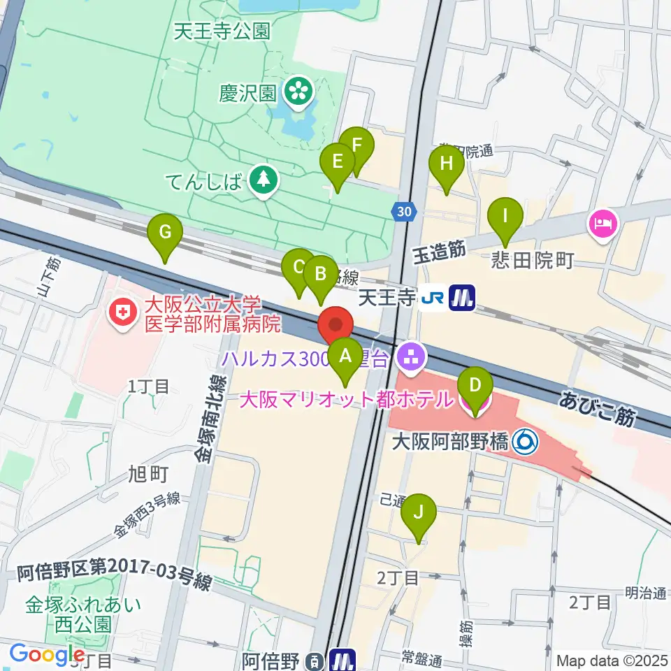 ワタナベ楽器店 アベノミュージックセンター周辺のホテル一覧地図