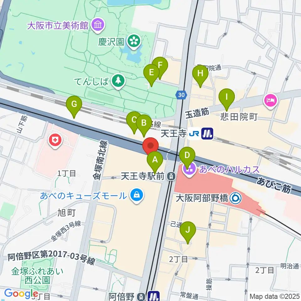 ワタナベ楽器店 アベノミュージックセンター周辺のホテル一覧地図