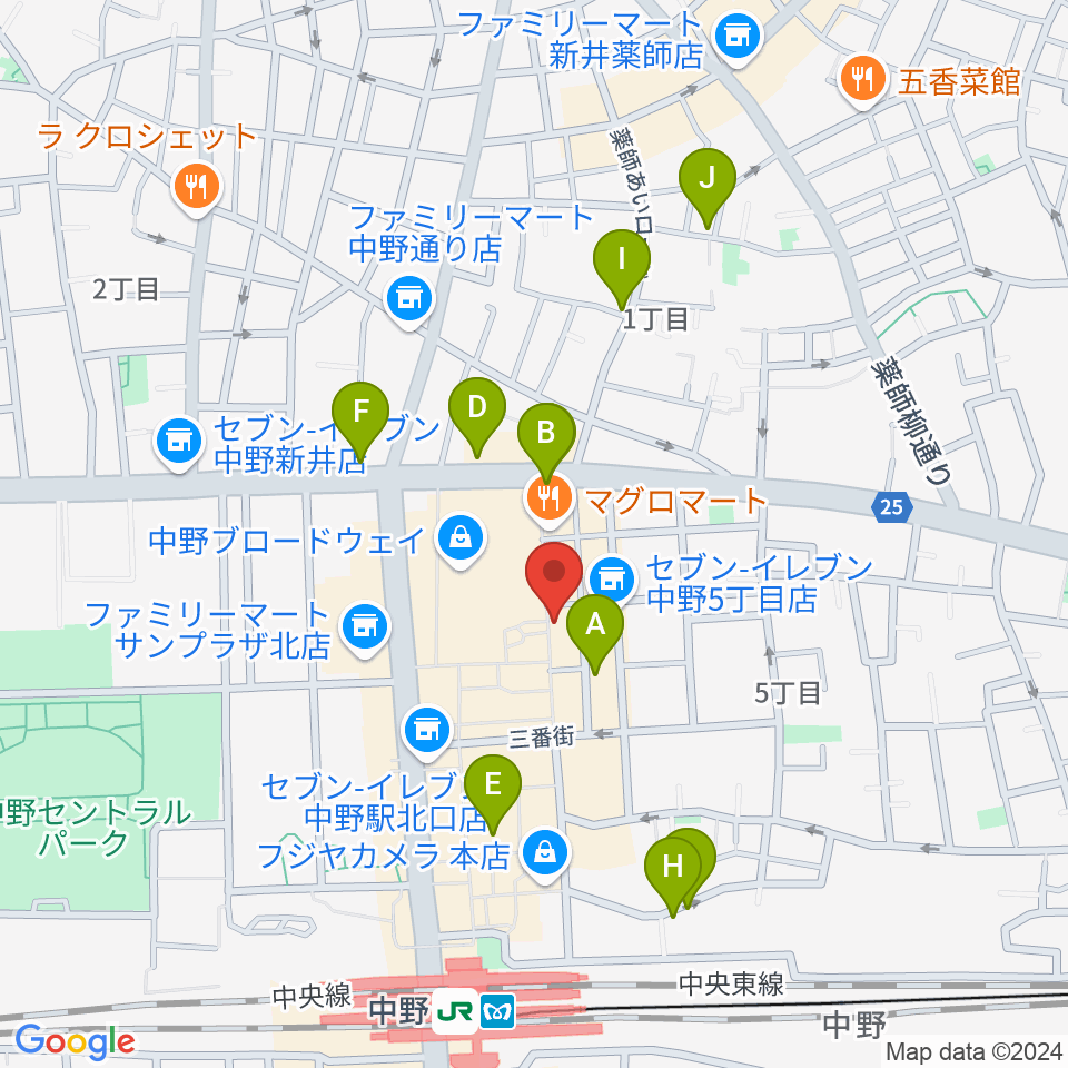 中野JET BAR周辺のホテル一覧地図