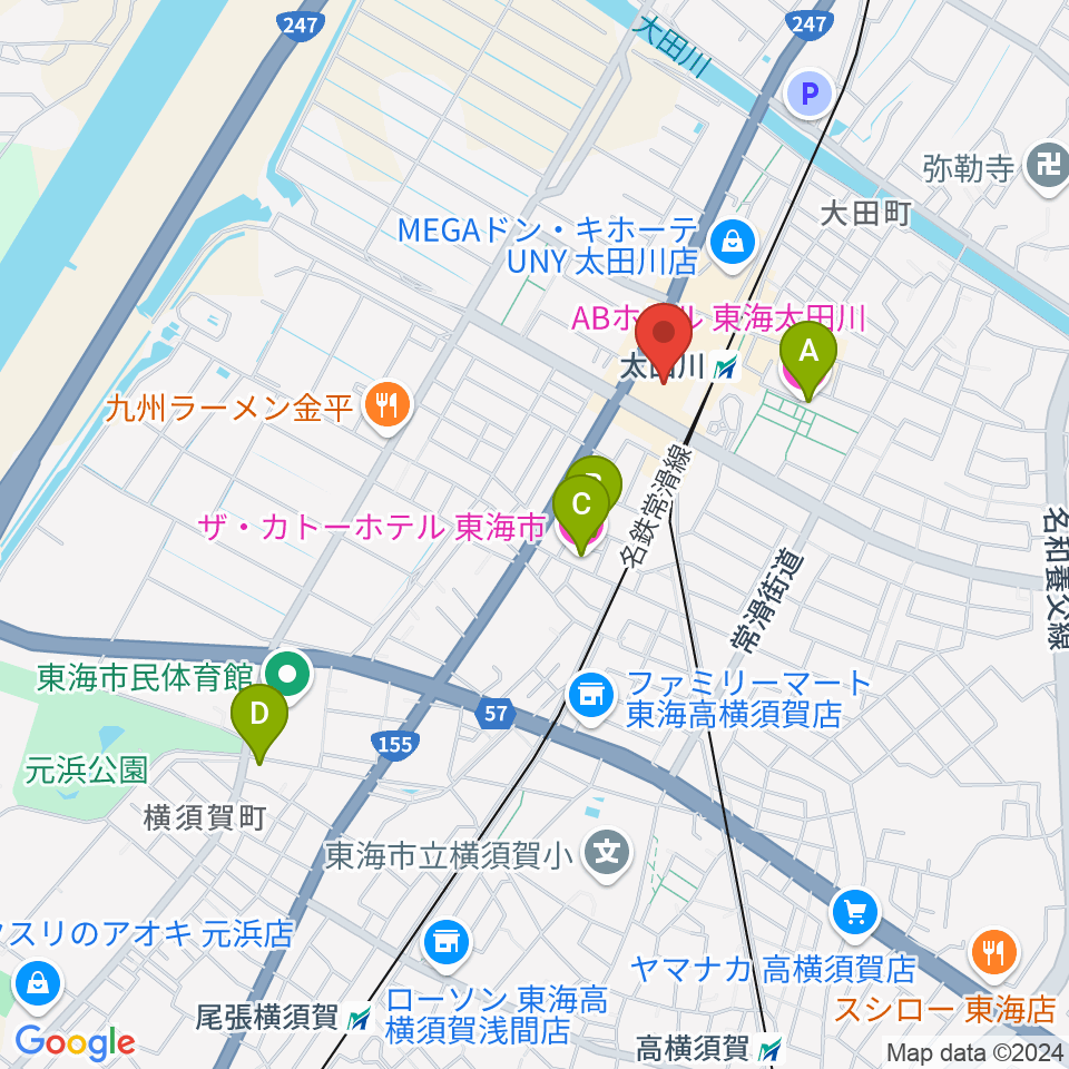 東海市芸術劇場周辺のホテル一覧地図