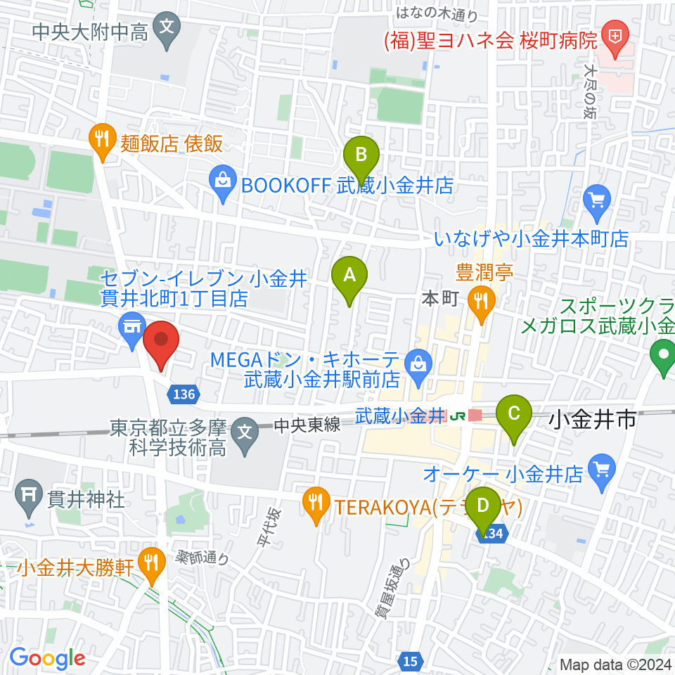 きたまちセンター周辺のホテル一覧地図