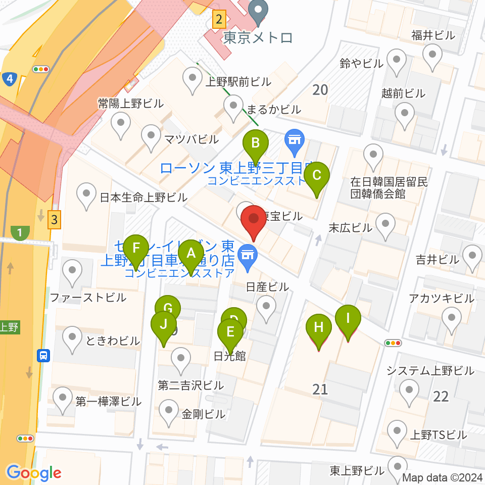 上野音横丁周辺のホテル一覧地図