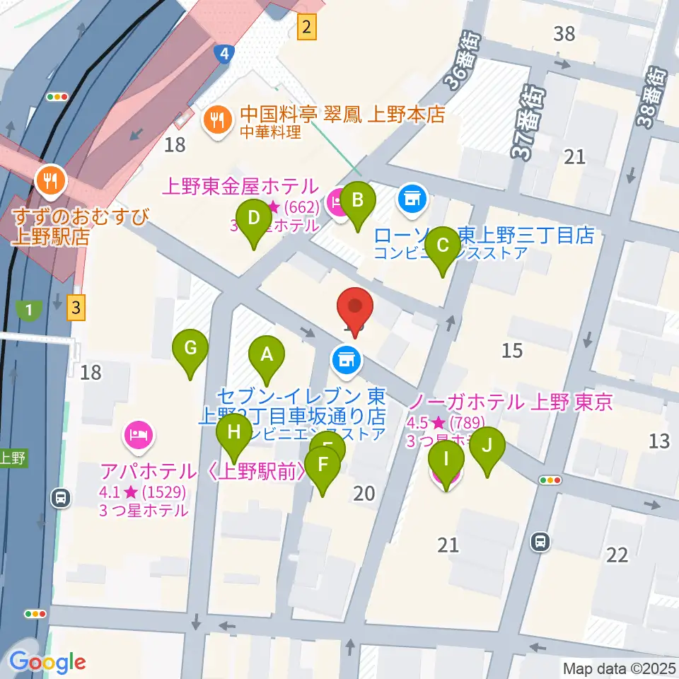 上野音横丁周辺のホテル一覧地図