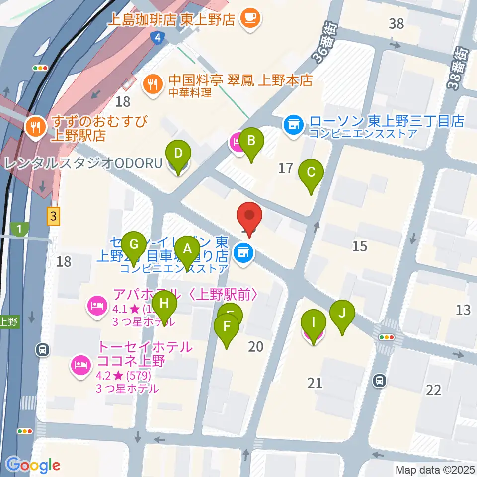 上野音横丁周辺のホテル一覧地図