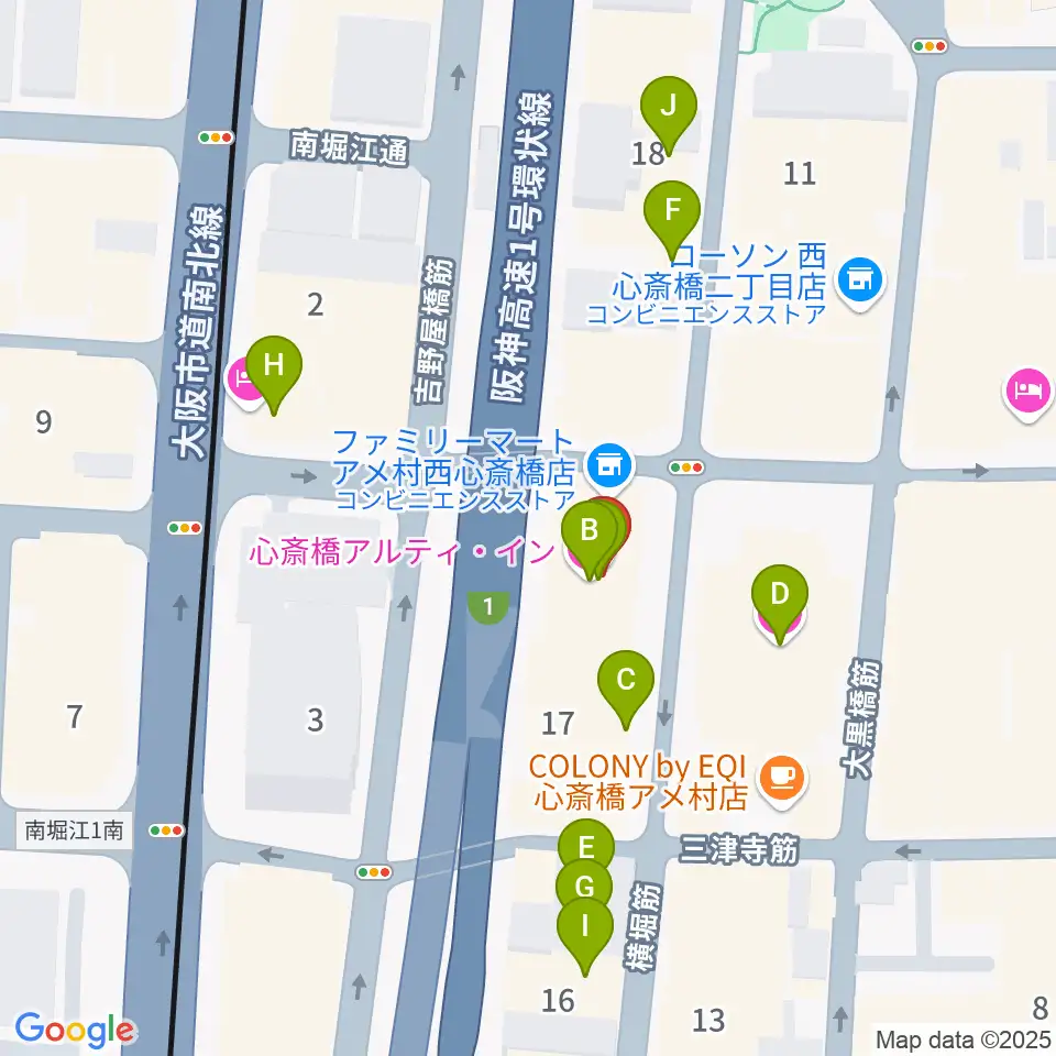 ゴースト大阪周辺のホテル一覧地図