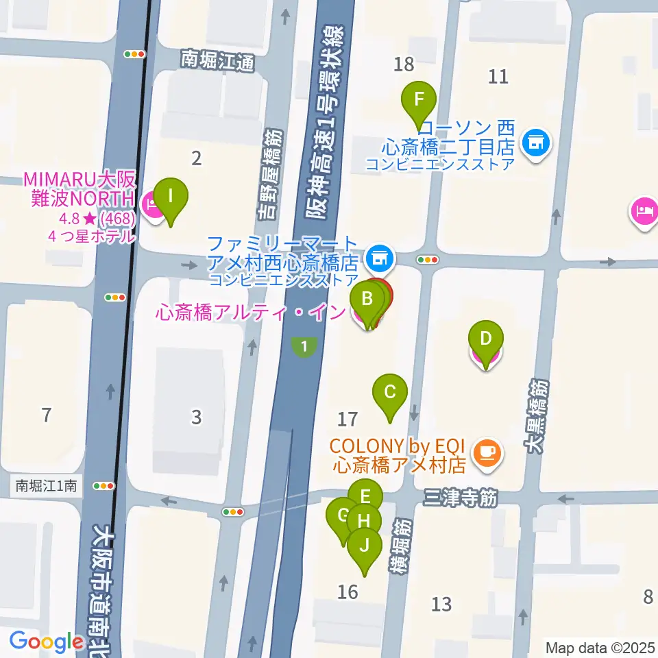 ゴースト大阪周辺のホテル一覧地図