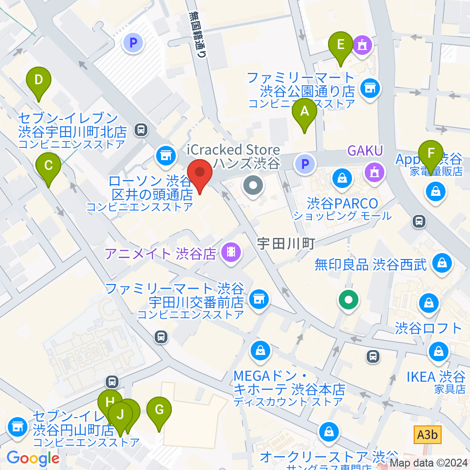 HMV record shop 渋谷周辺のホテル一覧地図