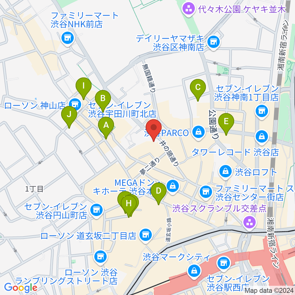 HMV record shop 渋谷周辺のホテル一覧地図