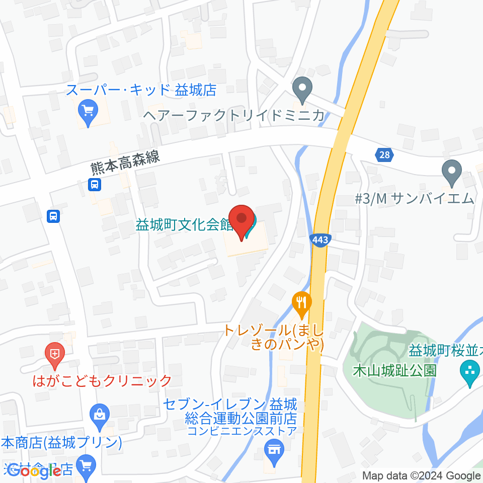 益城町文化会館周辺のホテル一覧地図