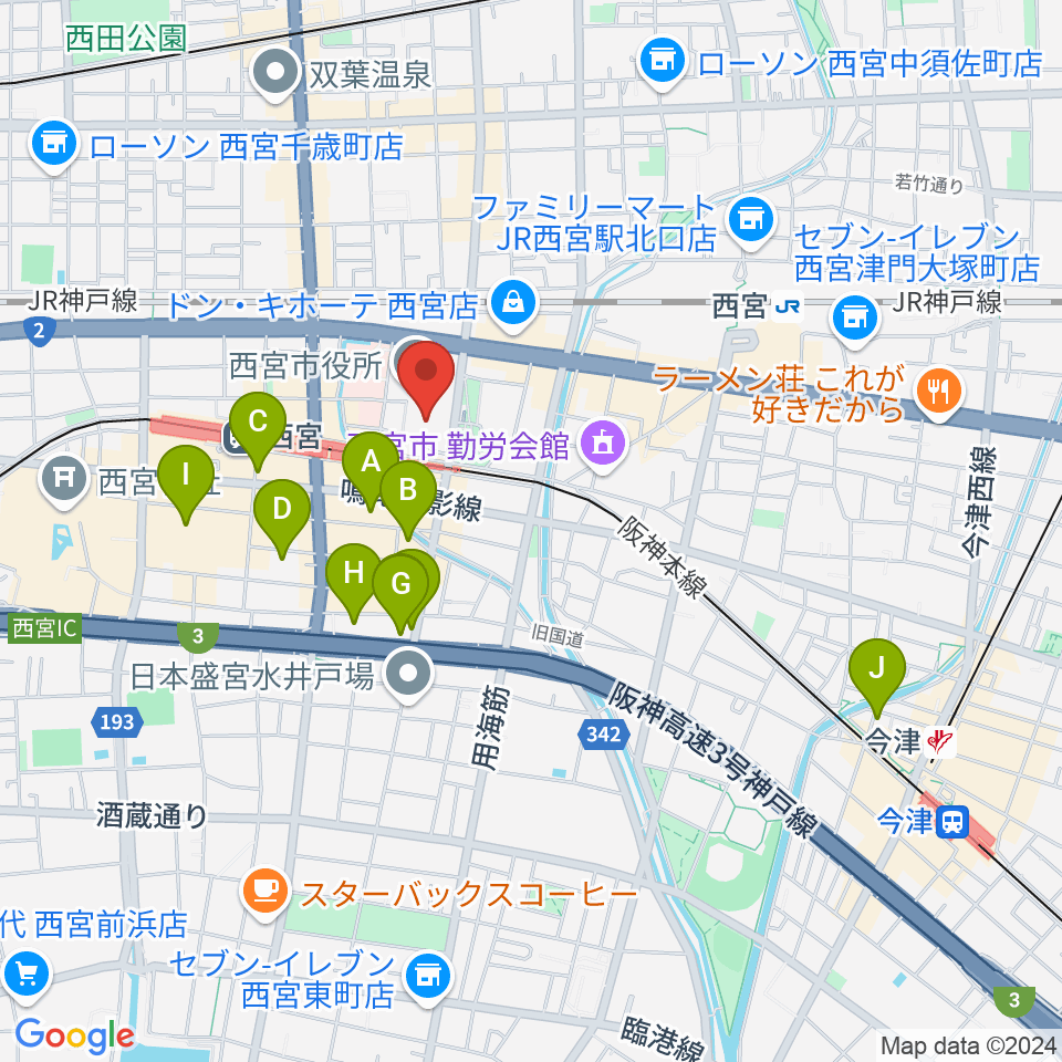 西宮市民会館アミティ・ベイコムホール周辺のホテル一覧地図