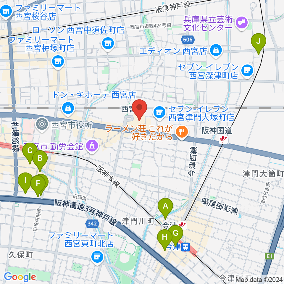 西宮市フレンテホール周辺のホテル一覧地図