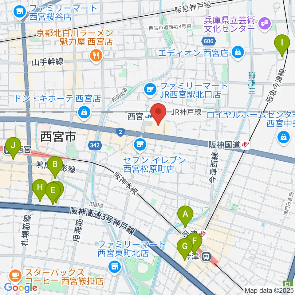 西宮市フレンテホール周辺のホテル一覧地図