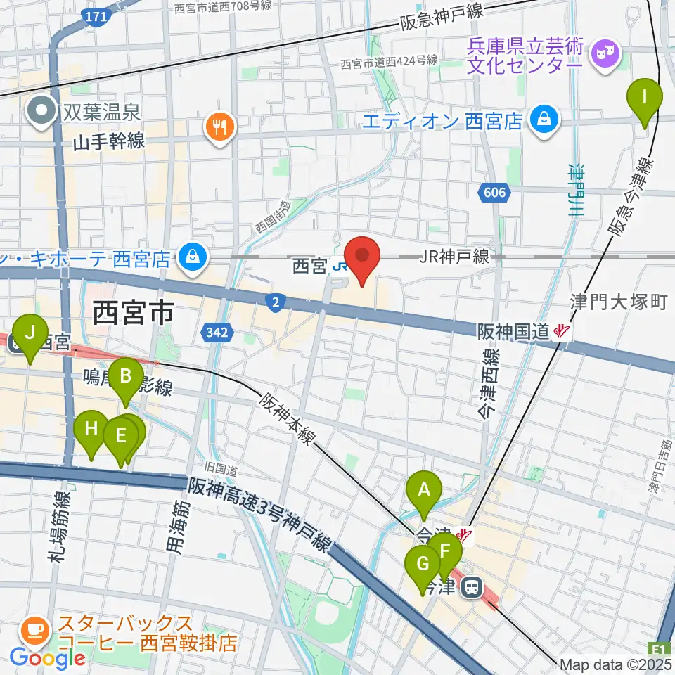 西宮市フレンテホール周辺のホテル一覧地図