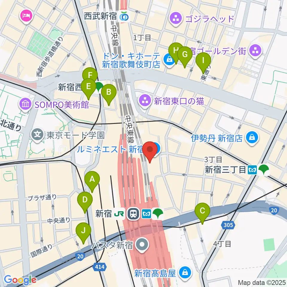 HMV&BOOKS SPOT SHINJUKU周辺のホテル一覧地図