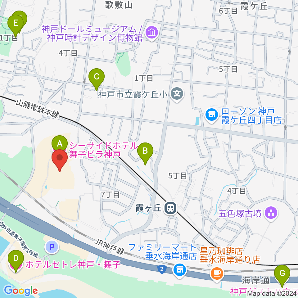 舞子ビラ神戸あじさいホール周辺のホテル一覧地図