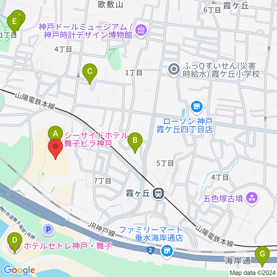 舞子ビラ神戸あじさいホール周辺のホテル一覧地図