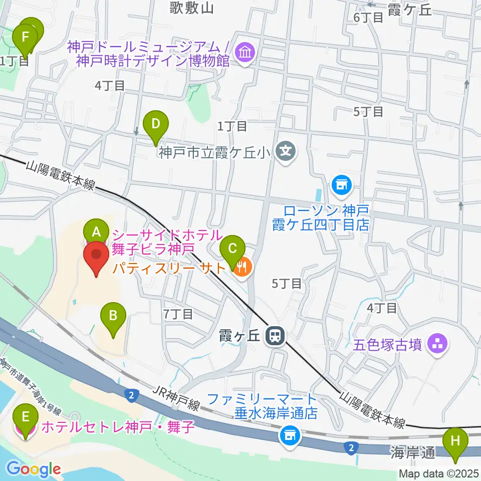 舞子ビラ神戸あじさいホール周辺のホテル一覧地図