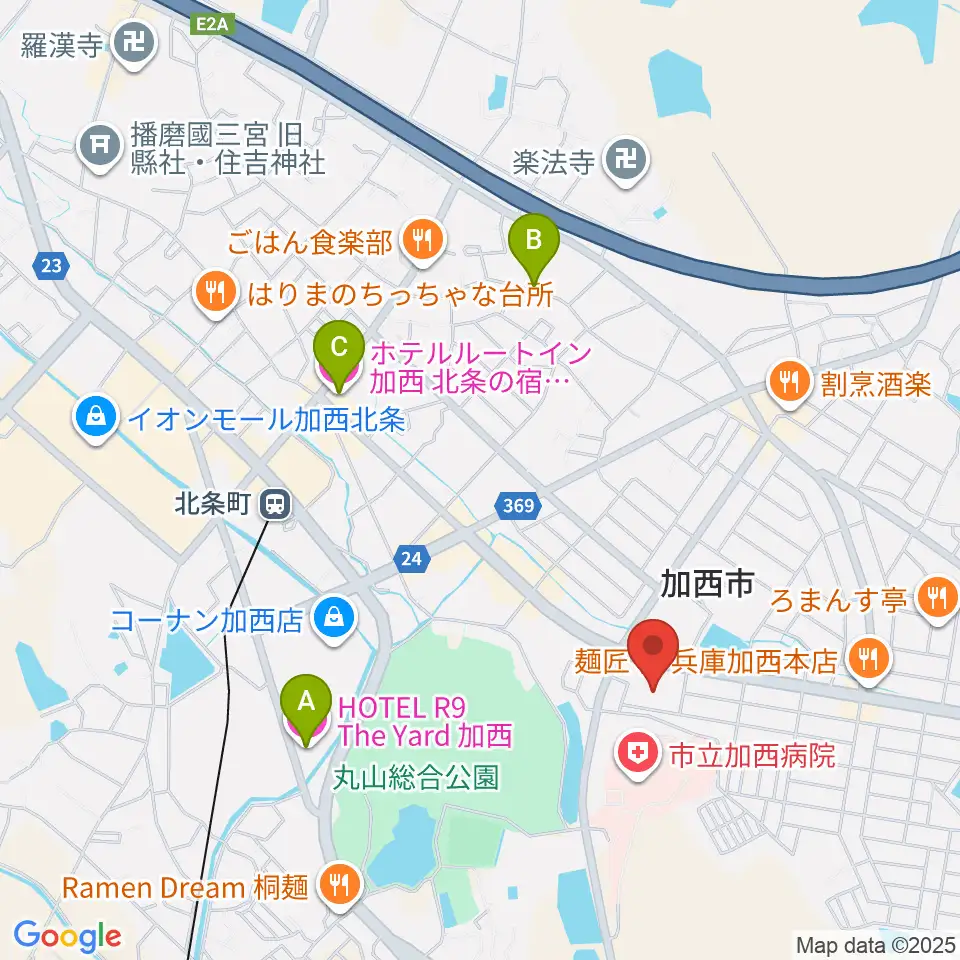 加西市民会館周辺のホテル一覧地図