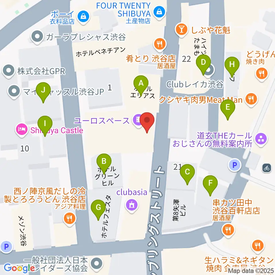 渋谷ユーロライブ周辺のホテル一覧地図