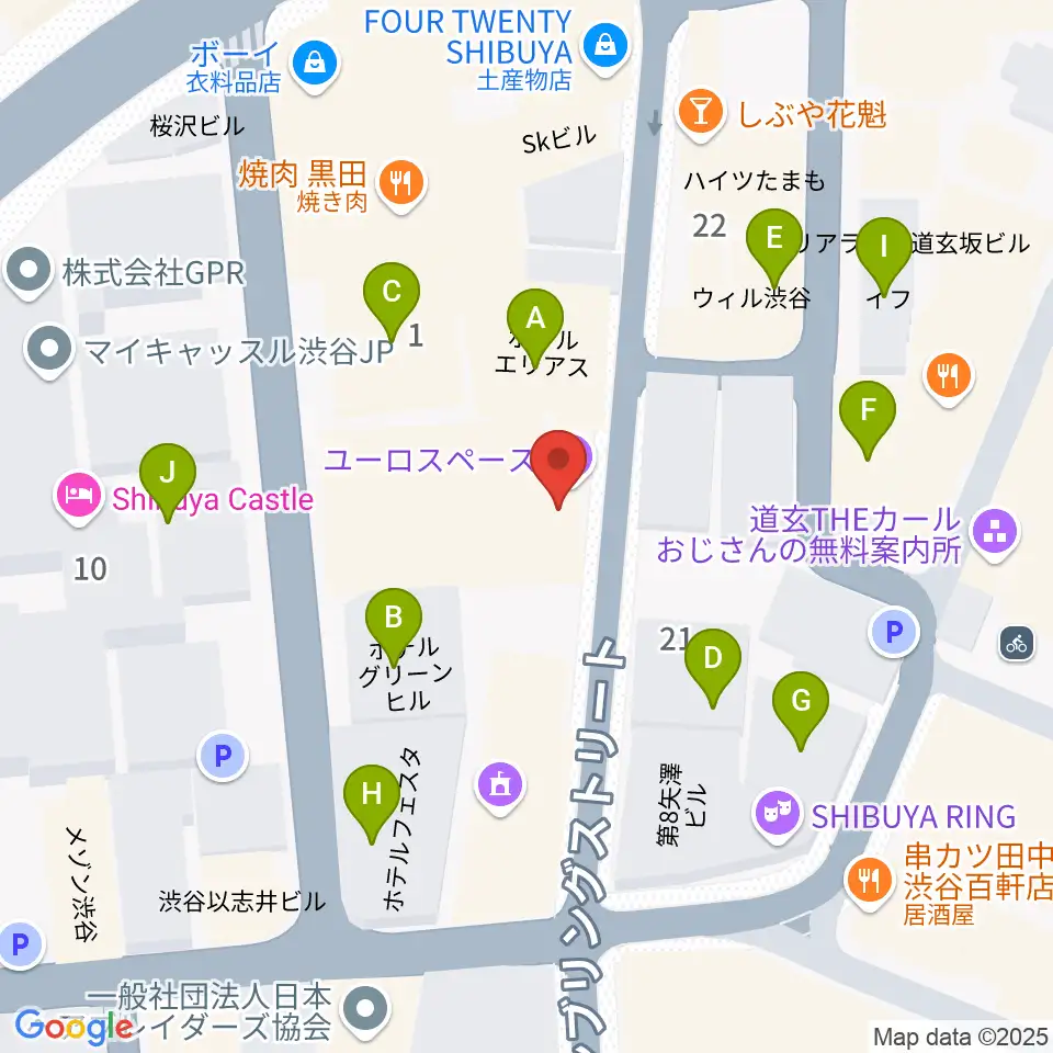 渋谷ユーロライブ周辺のホテル一覧地図