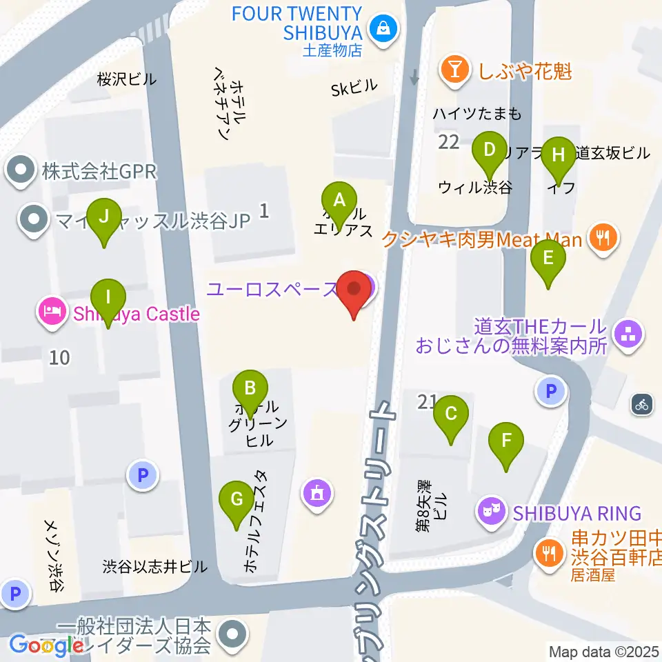渋谷ユーロライブ周辺のホテル一覧地図
