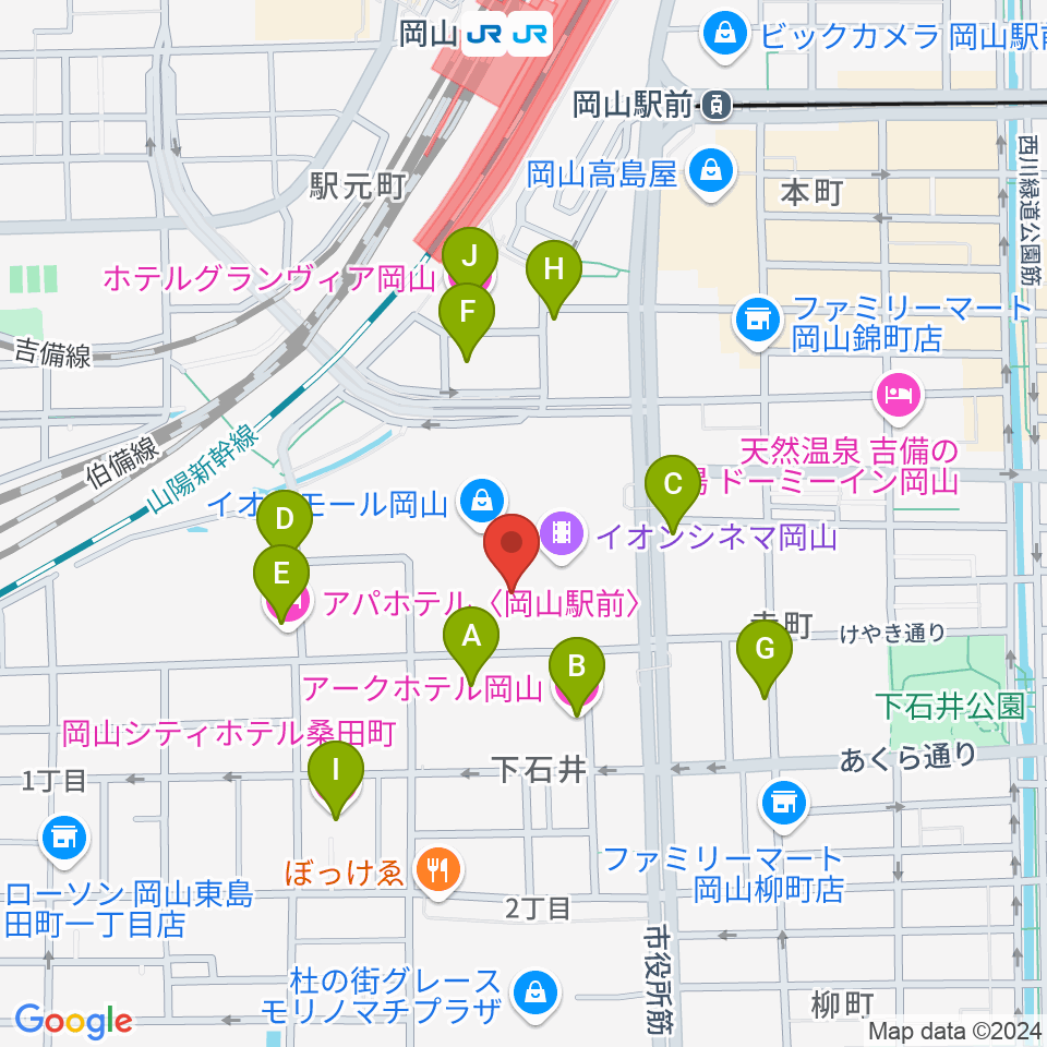 おかやま未来ホール周辺のホテル一覧地図