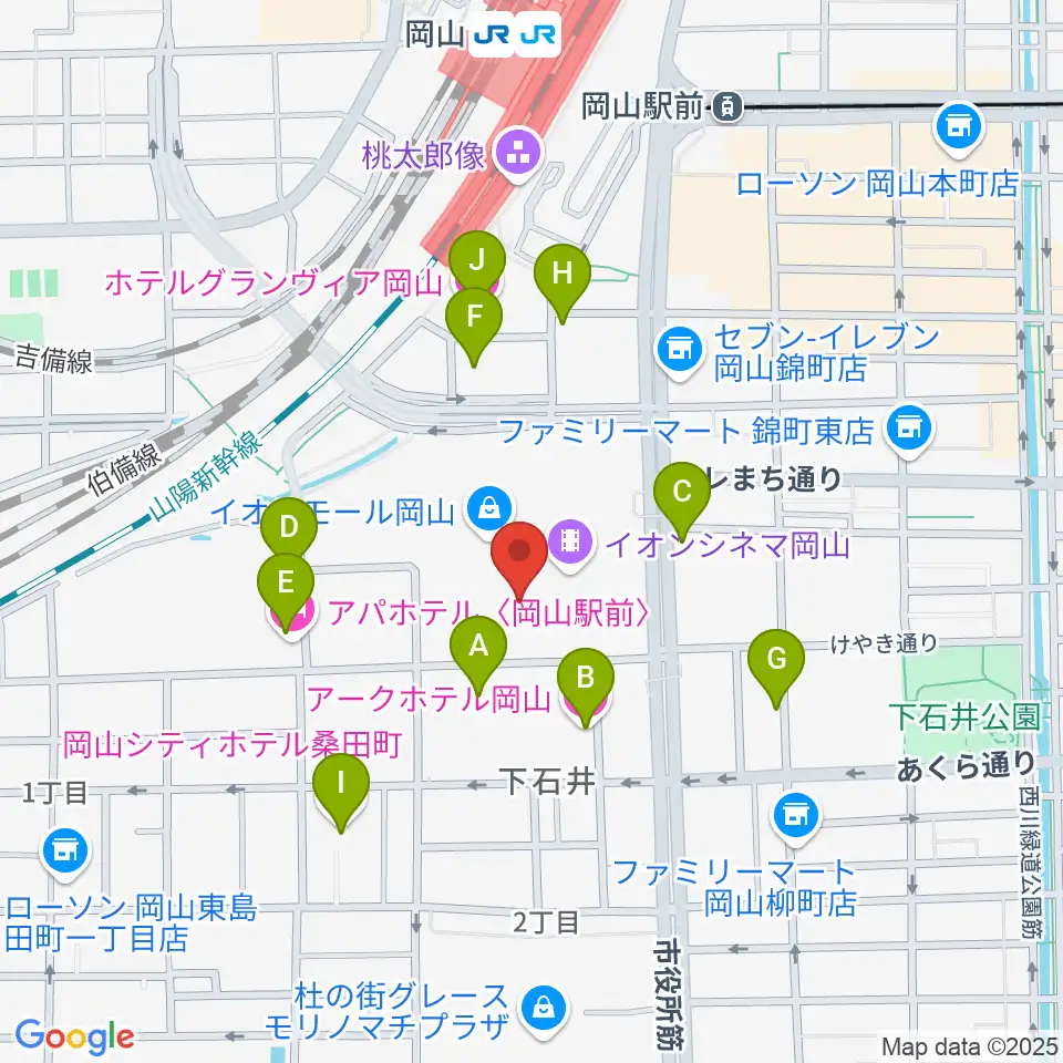 おかやま未来ホール周辺のホテル一覧地図