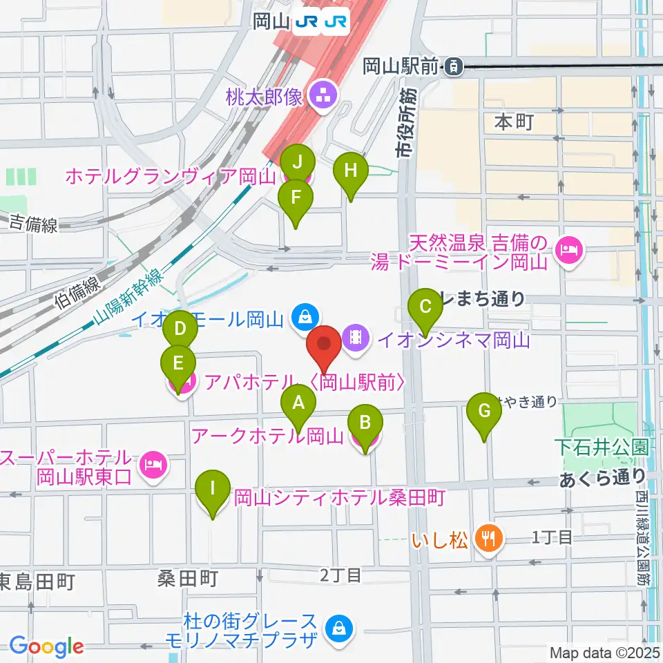 おかやま未来ホール周辺のホテル一覧地図