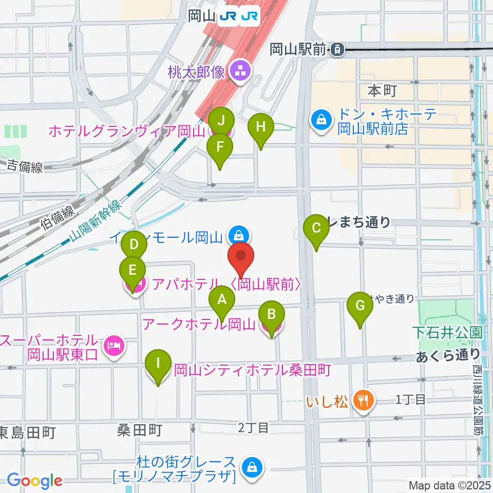 おかやま未来ホール周辺のホテル一覧地図