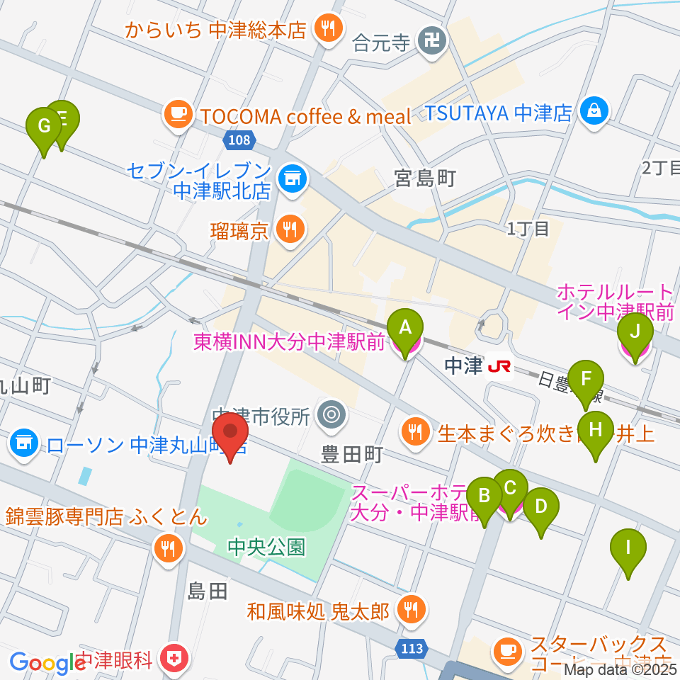 中津文化会館周辺のホテル一覧地図