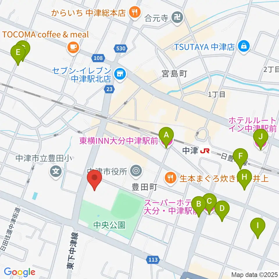 中津文化会館周辺のホテル一覧地図