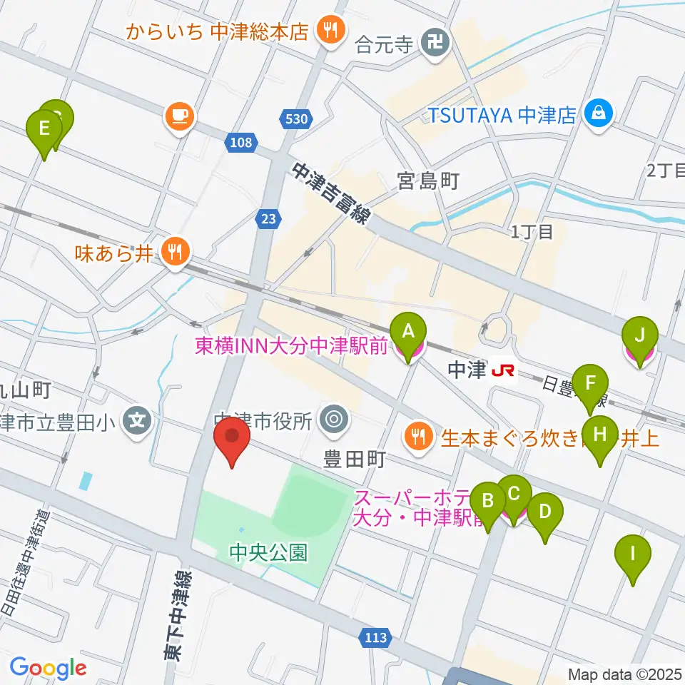 中津文化会館周辺のホテル一覧地図