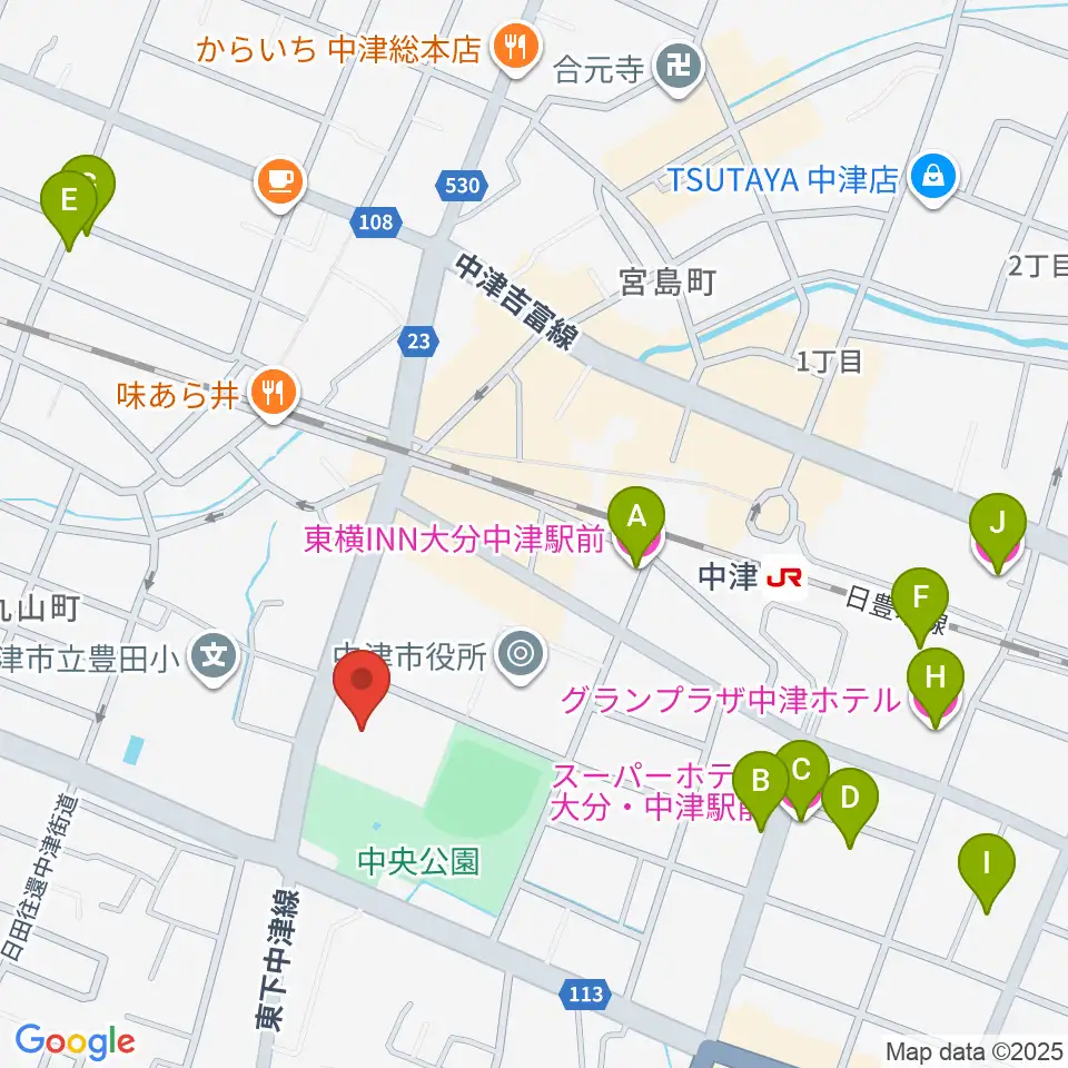 中津文化会館周辺のホテル一覧地図