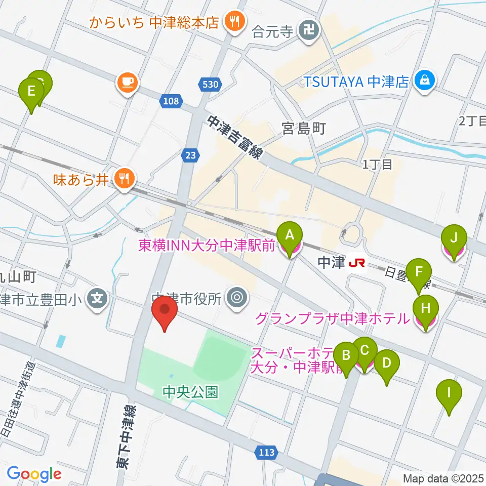 中津文化会館周辺のホテル一覧地図
