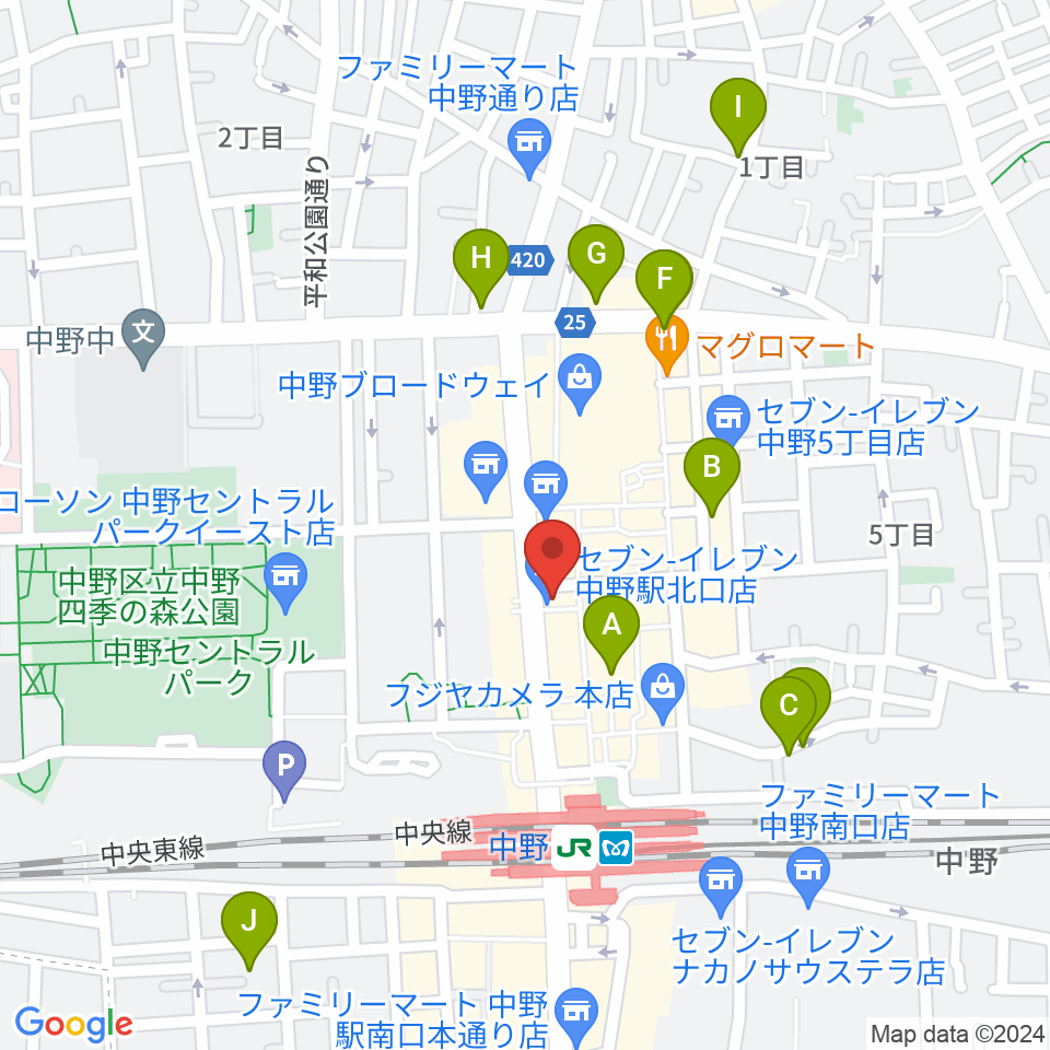 レア中野店周辺のホテル一覧地図