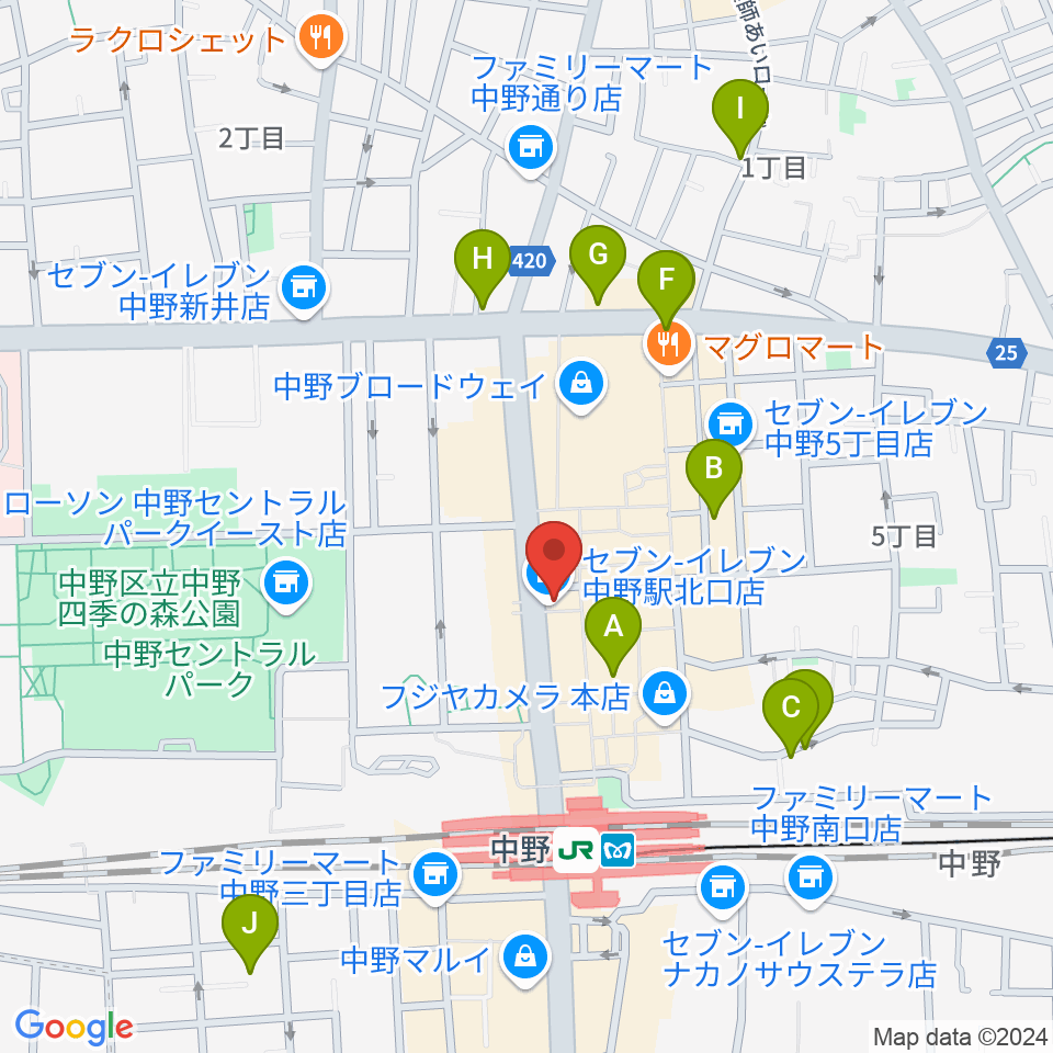 レア中野店周辺のホテル一覧地図