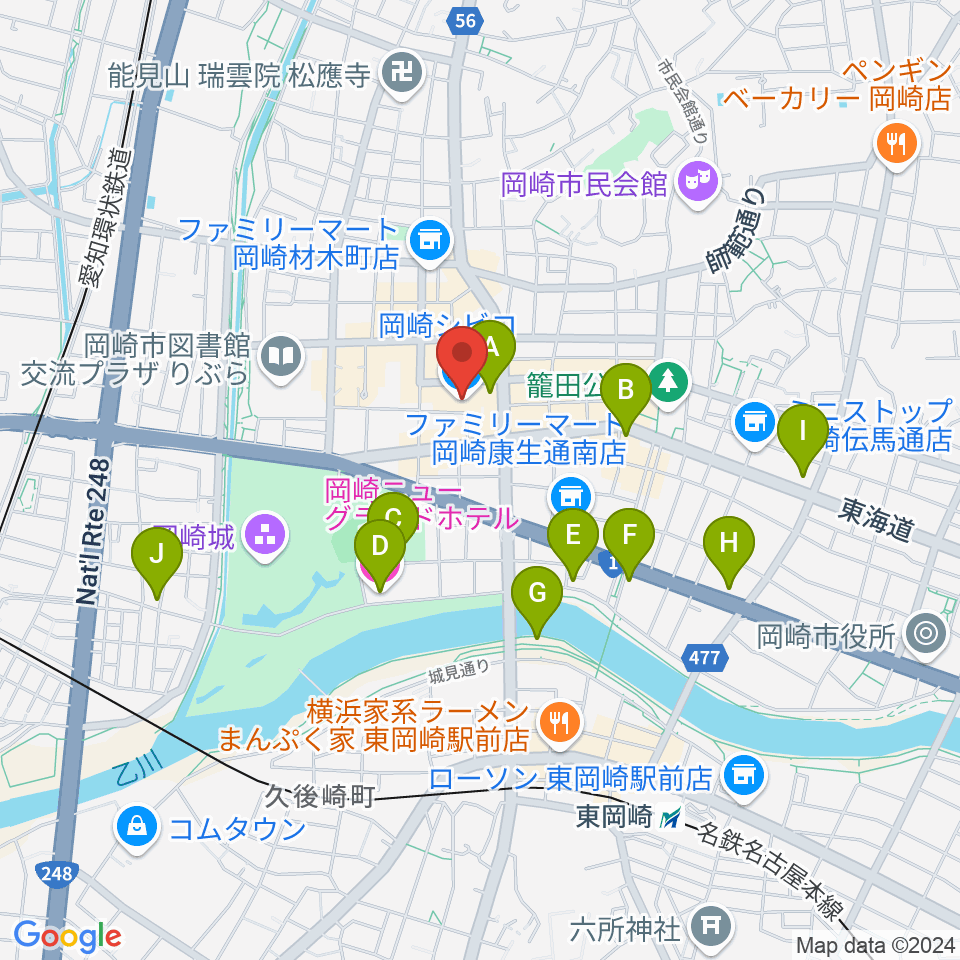 バナナレコード岡崎シビコ店周辺のホテル一覧地図