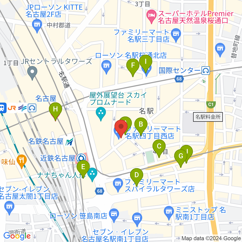 バナナレコード名駅店周辺のホテル一覧地図