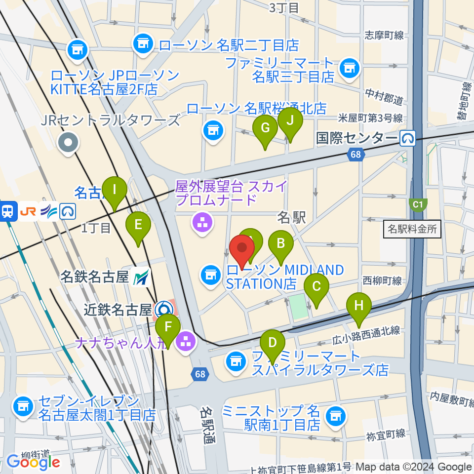 バナナレコード名駅店周辺のホテル一覧地図