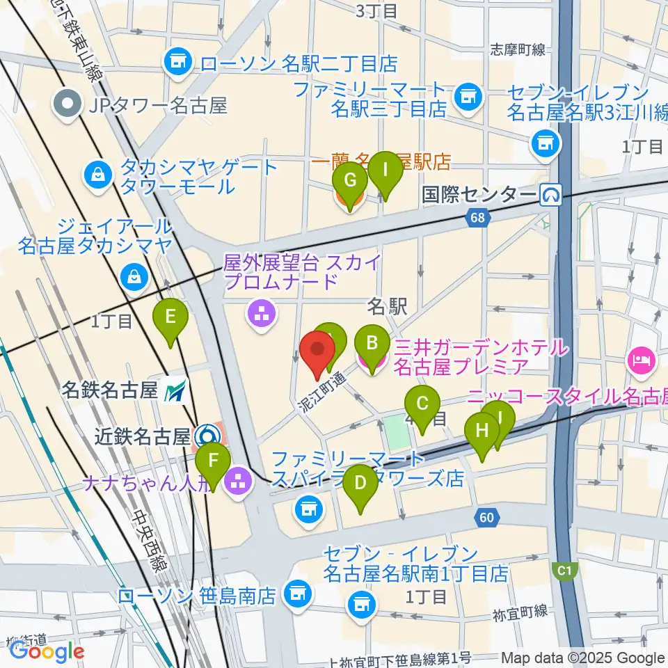 バナナレコード名駅店周辺のホテル一覧地図